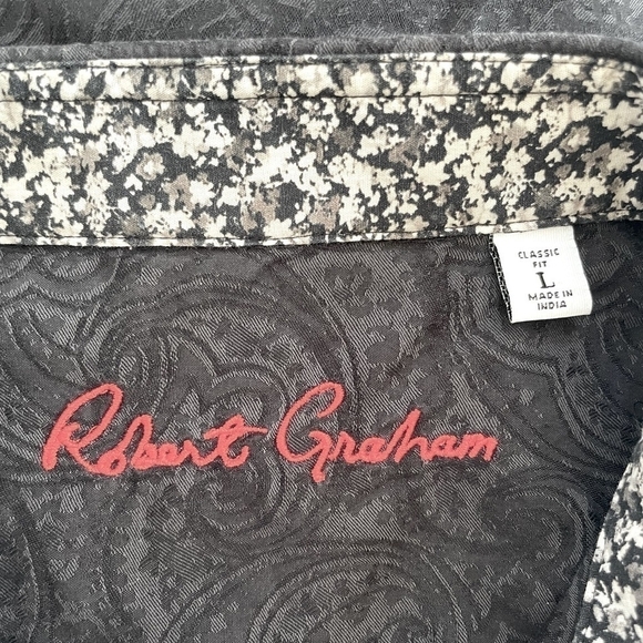 ROBERT GRAHAM Gray Cotton Short Sleeve Button Front Classic Fit Men Dress Shirt - Picture 8 of 10